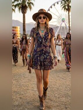 New Look Purple Paisley Ruffle Mini Dress  S Western Rodeo Festival